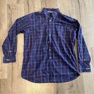 Tommy Hilfiger Mens Blue Plaid Long Sleeve Button Dress Shirt Size Large
